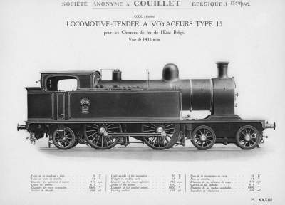 <b>Locomotive-tender à voyageurs Type 15</b><br> pour les Chemins de fer de l'Etat Belge<br>Voie de 1435 m/m